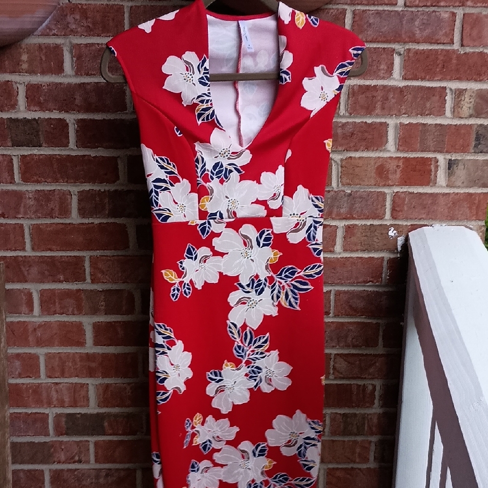 DNA Couture Red Sheath Dress Cowl Neck Sleeveless